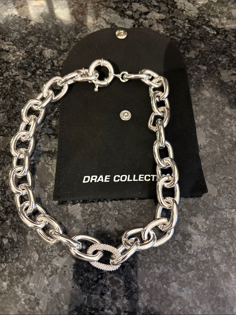 Drae silver plated OVAL LINK PAVE necklace